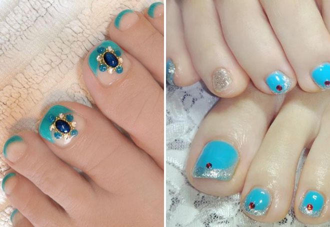 turquoise french pedicure