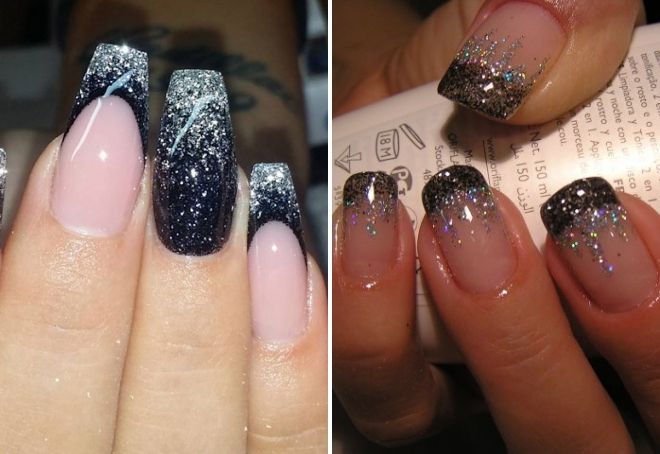 black french manicure with glitter