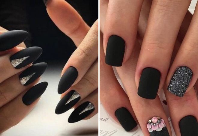 glitter manicure on black nails