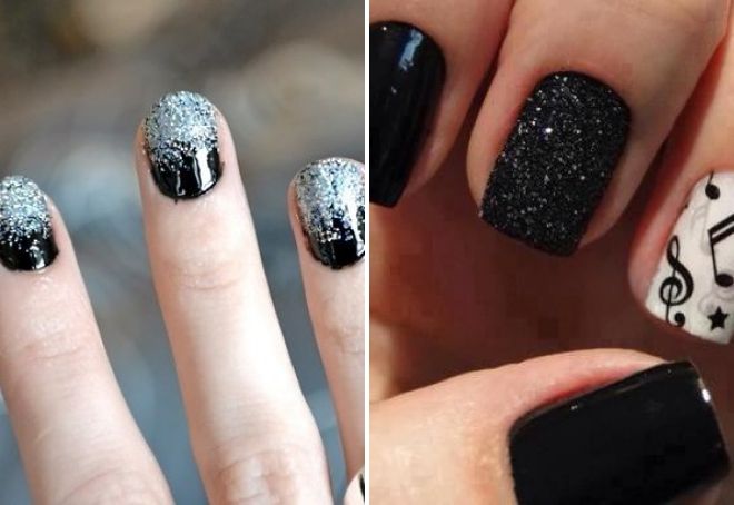 black manicure 2018 with sparkles