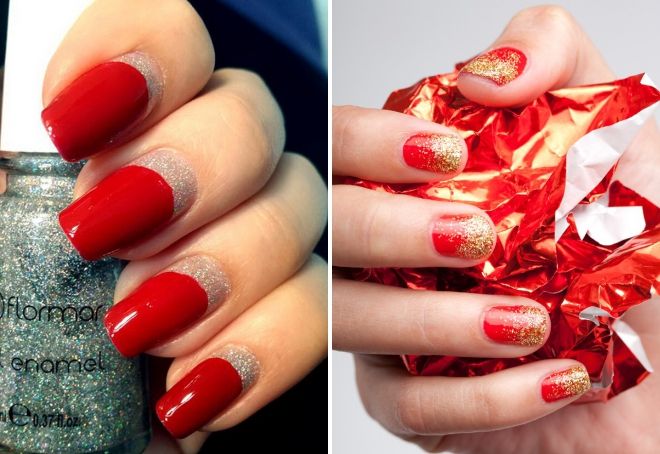 red manicure 2018 with sparkles