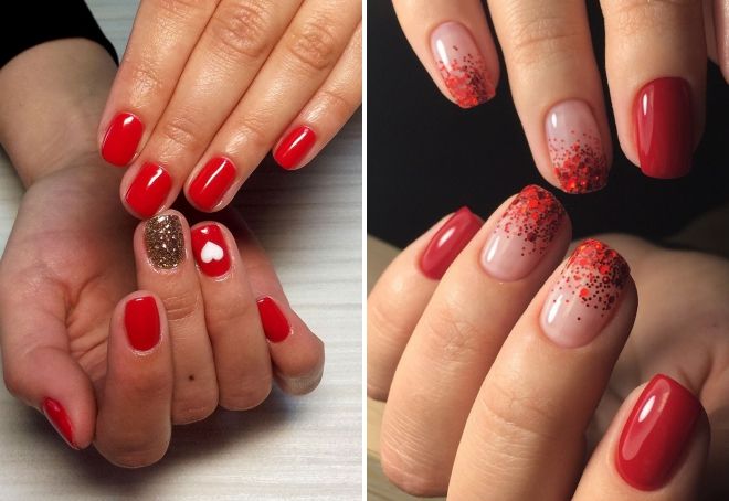 red glitter manicure for short nails