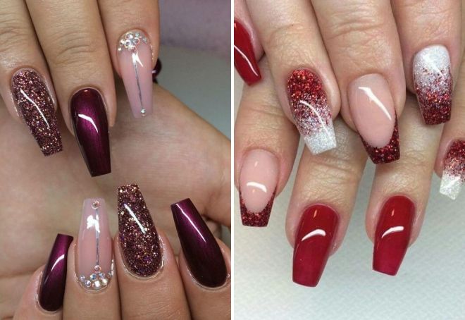 red glitter manicure for long nails