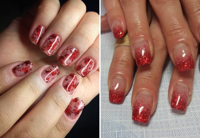 Stylish red glitter manicure