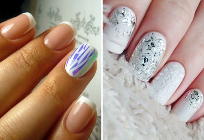 white manicure with broken glass