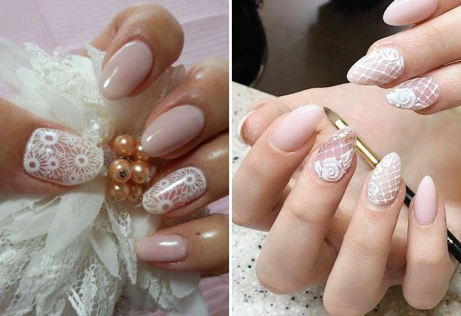 Nude manicure for almond nails