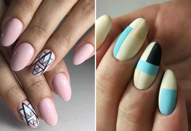 geometry manicure on almond-shaped nails