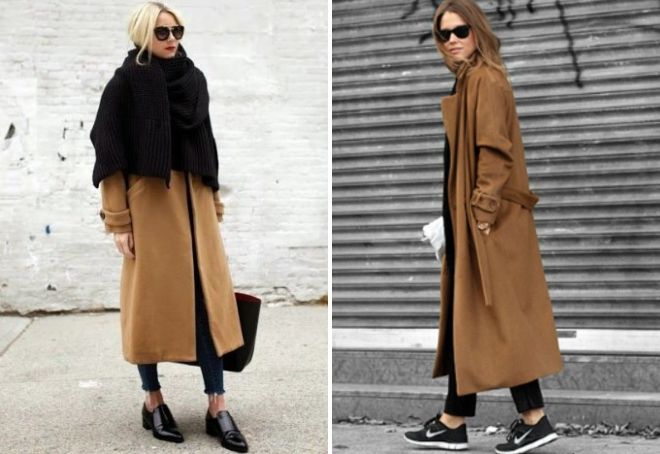 коричневое пальто халат с чем носить