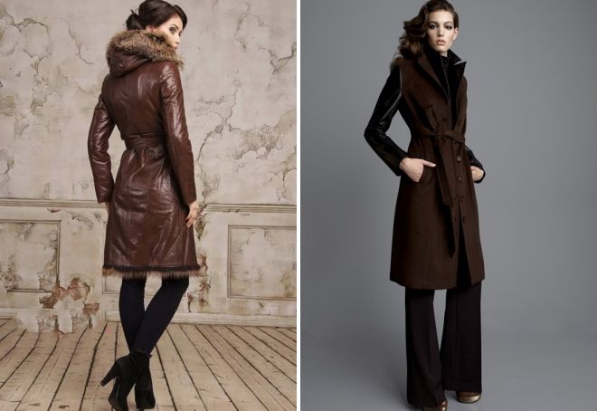 женское кожаное коричневое пальто