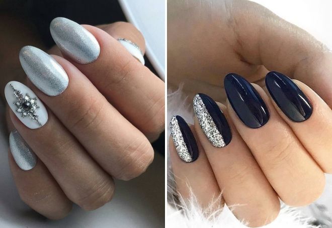 manicure winter design with sparkles