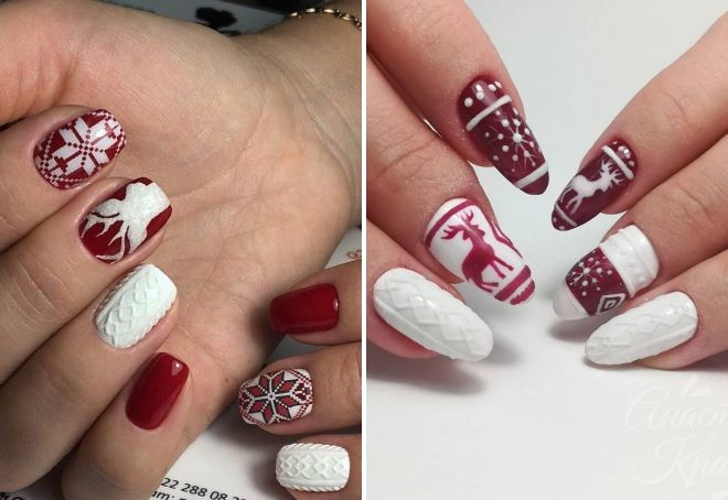 winter manicure with knitted design
