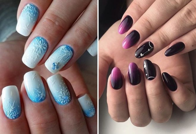 winter manicure with gradient and design