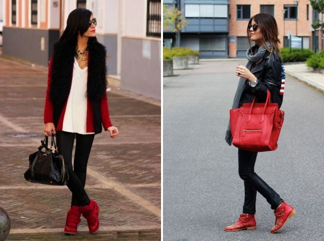 Красные ботинки с чем носить женщинам осенью