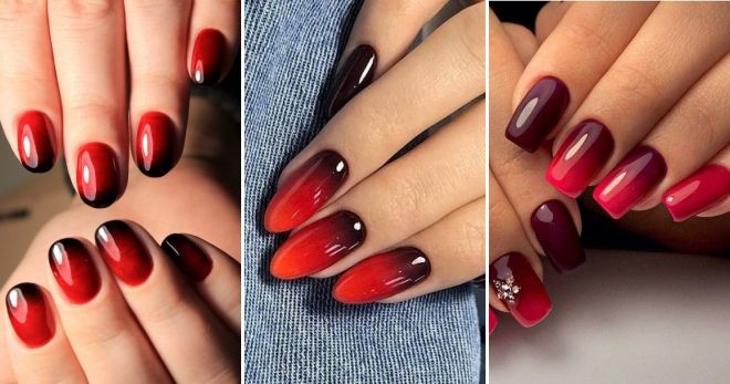 Red with black manicure 2019 ombre
