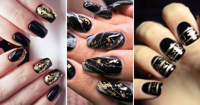 Manicure 2019 black with gold pattern