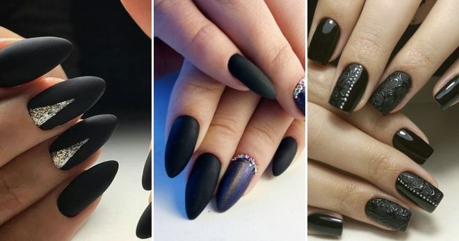 Black manicure for long nails 2019