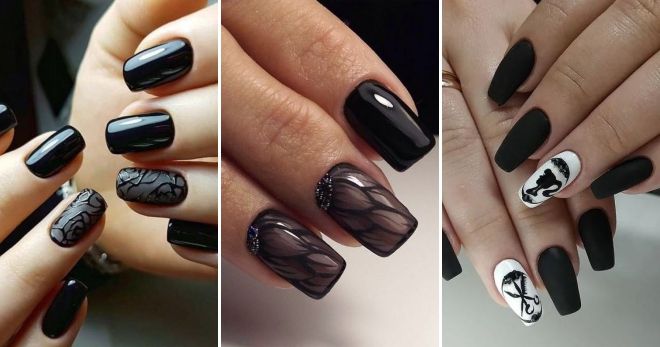 Black manicure for long nails 2019 square