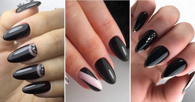 Black manicure for long nails 2019 round