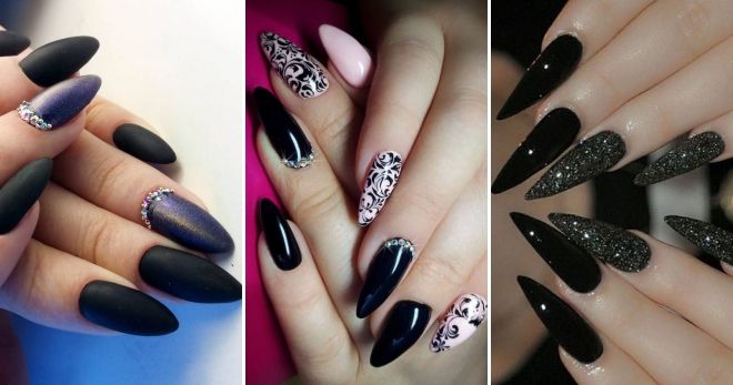 Black manicure for long nails 2019 sharp