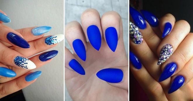 Яркий дизайн ногтей 2019 на острые синий