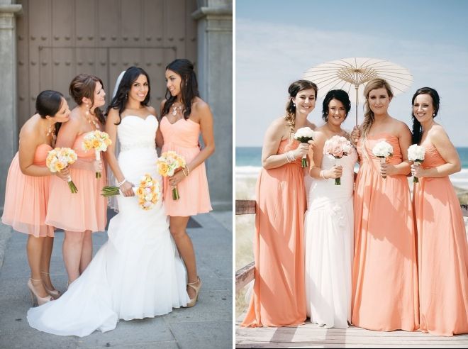 персиковые платья подружек невесты