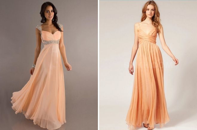 длинное персиковое платье
