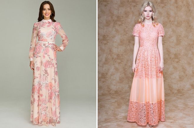 персиковое платье с цветами