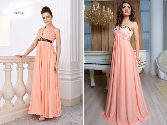вечернее платье персикового цвета