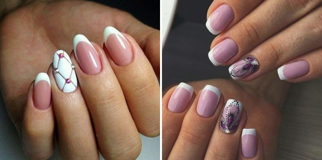 white french manicure with a pattern