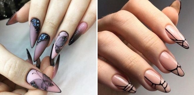 french on nails with black design