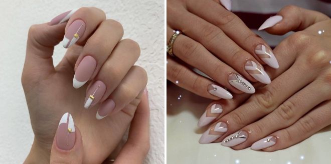 french on almond-shaped nails 2020 with design