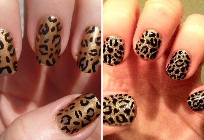 leopard manicure with gold
