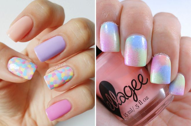 multi-colored manicure in pastel colors