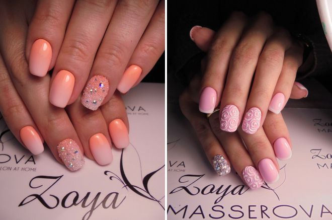manicure in pastel colors with rhinestones