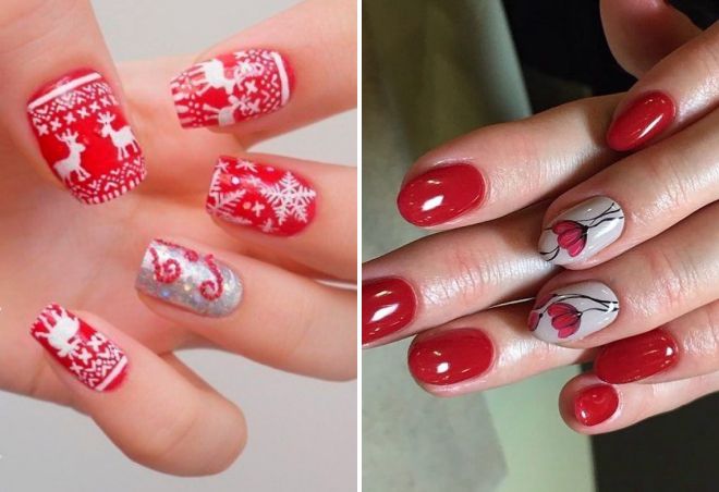 red manicure with a pattern 2017