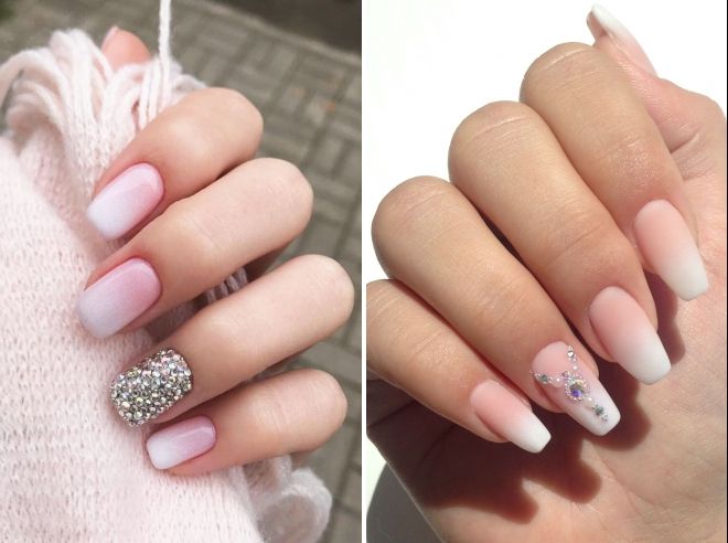 ombre with rhinestones on nails 2019