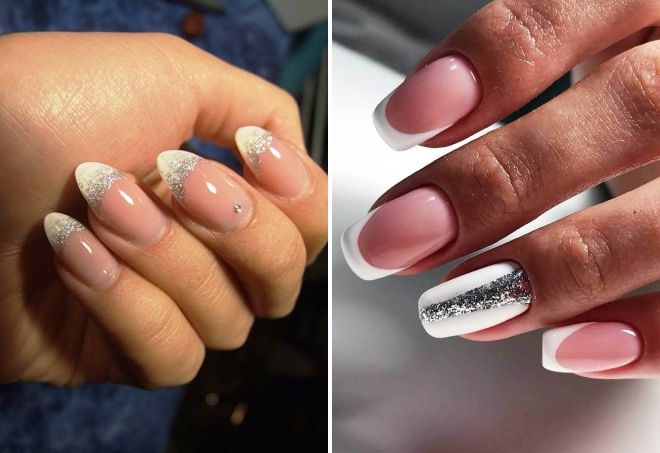 white french manicure with sparkles