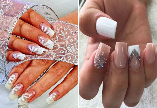 bridal white glitter manicure