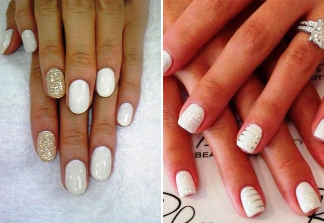 white glitter manicure for short nails