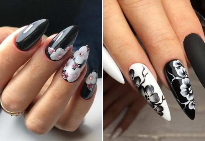 черно белый дизайн острых ногтей