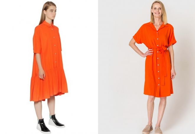 оранжевое платье рубашка