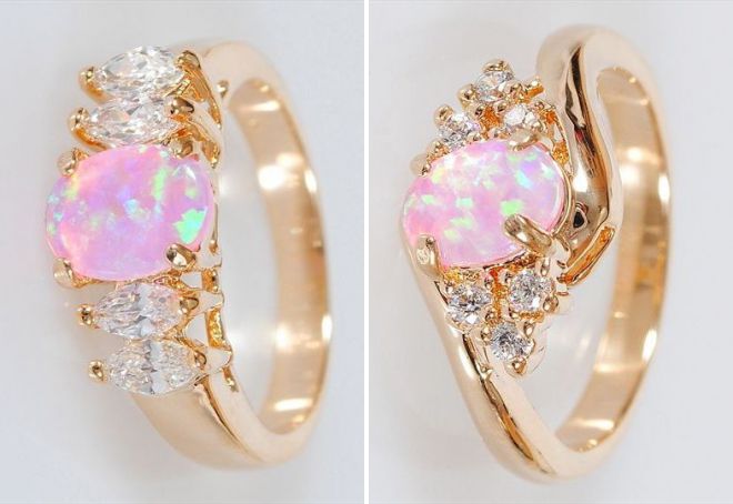 кольцо с розовым опалом