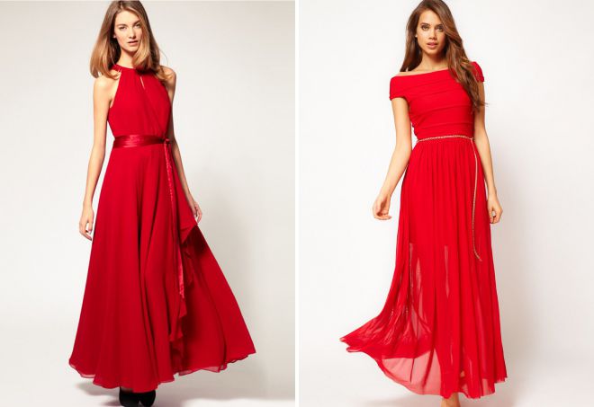 летнее красное платье в пол