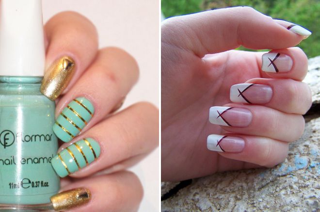 foil stripe nail design