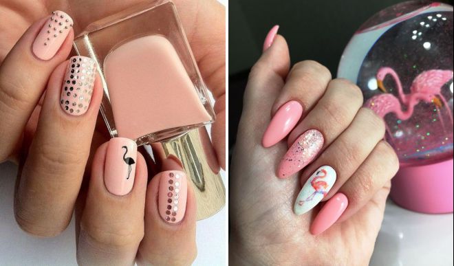flamingo and foil nail design