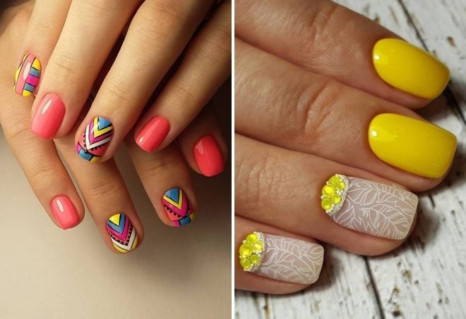 color summer manicure for short nails