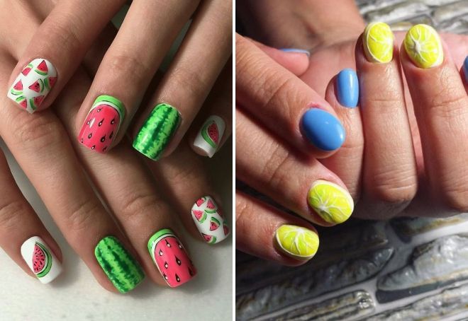 summer multi-colored manicure on short nails