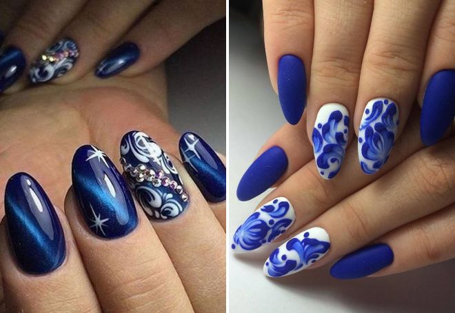 blue New Year's manicure 2018