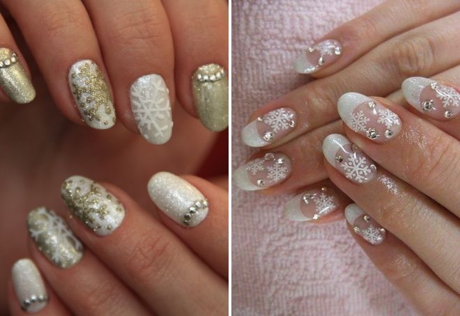 white manicure for the new year with sparkles