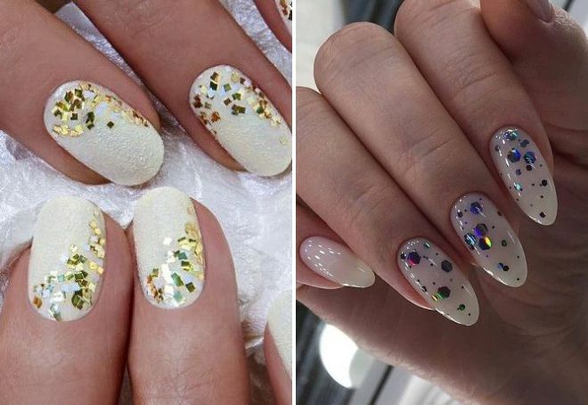 manicure white glitter nails